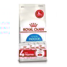 Акционный набор Royal Canin Indoor Long Hair для длинношерстных кошек постоянно живущих в помещении, 2 кг + 4 пауча в подарок