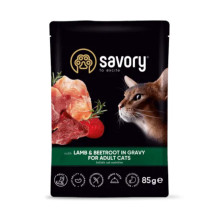 Влажный корм Savory Lamb&Beetroot Gravy Adult Cat для кошек, ягненок со свеклой, в соусе, пауч, 85 г
