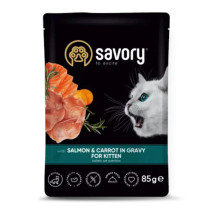 Влажный корм Savory Lamb&Pumpkin Gravy Kitten Cat для котят, лосось с морковью, в соусе, пауч, 85 г