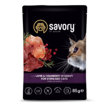 Влажный корм Savory Lamb&Cranberry Gravy Sterilised Cat для стерилизованных кошек, ягненок с клюквой, в соусе, 85 г