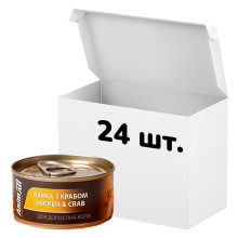 Упаковка консервов AnimAll для кошек, курица с крабом, 85 г, 24 штуки