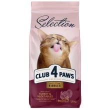 Сухий корм Клуб 4 Лапи Premium Selection для дорослих котів, індичка з овочами, 1.5 кг