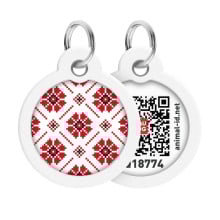 Адресник Waudog Smart ID с QR паспортом, рисунок "Вышиванка" для собак и кошек металлический, круг, длина 30 мм.