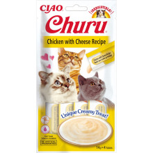 Ласощі Inaba Churu для котів, вершковий мус в стіках, курка з сиром, 4×14 г