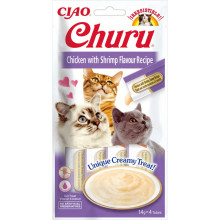 Ласощі Inaba Churu для котів, вершковий мус в стіках, курка, креветка, 4×14 г