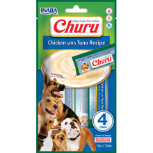 Ласощі Inaba Churu для собак, вершковий мус в стіках, курка, тунець, 4×14 г