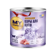 Влажный корм Мой чемпион для кошек, кусочки с курицей и телятиной, 415 г