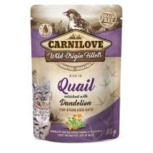 Влажный корм Carnilove Quail для стерилизованных кошек, с перепелом и одуванчиком, кусочки в желе, пауч, 85 г