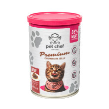 Консервы Pet Chef Beef для взрослых кошек, кусочки в желе, с говядиной, 415 г