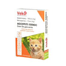 Каплі Veko Ассуріті Плюс Cпот Он проти паразитів для котів до 4 кг, 3 піпетки, 0.4 мл