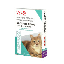 Каплі Veko Ассуріті Плюс Cпот Он проти паразитів для котів вагою 4-8 кг, 3 піпетки, 0.8 мл