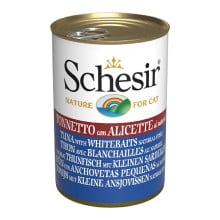 Вологий корм Schesir Tuna with Whitebaits, консерви для котів, тунець з анчоусами в бульйоні, 140 г