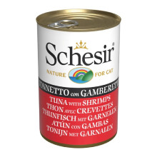 Вологий корм Schesir Tuna with Shrimps, консерви для котів, тунець з креветками в желе, 140 г