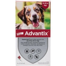 Капли от блох и клещей Elanco Advantix для собак весом 10-25 кг, упаковка 4 пипетки