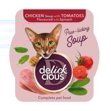 Влажный корм Delickcious для кошек, куриный суп с томатами и добавлением шпината, 80 г