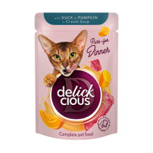 Вологий корм Delickcious Duck with Pumpkin in Cream Soup качка та гарбуз в крем-супі, для котів, пауч, 85 г