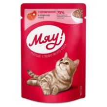 Влажный корм Мяу для кошек, с говядиной в соусе, 85 г