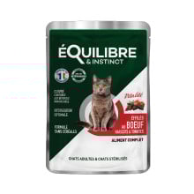 Влажный корм Equilibre&Instinct для взрослых и стерилизованных кошек, с говядиной, фасолью и томатами, кусочки в соусе, 85 г