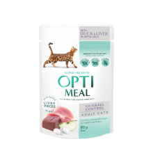 Влажный корм Optimeal для кошек, для выведения шерсти, с уткой, 85 г