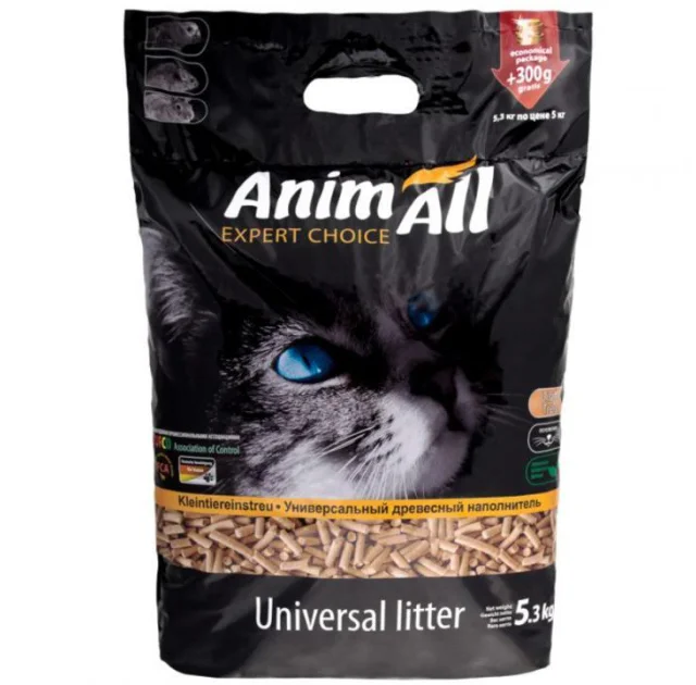 Деревний наповнювач AnimAll для котів, 5.3 кг, 300 г безкоштовно