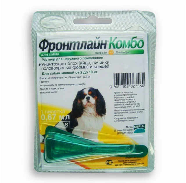 Капли Boehringer Ingelheim Фронтлайн Комбо Спот Он от блох и клещей для собак, S, 2-10 кг