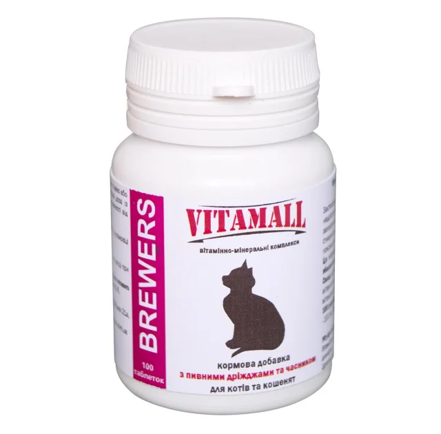 Кормова добавка VitamAll з пивними дріжджами і часником, для котів, 100 табл / 50 г