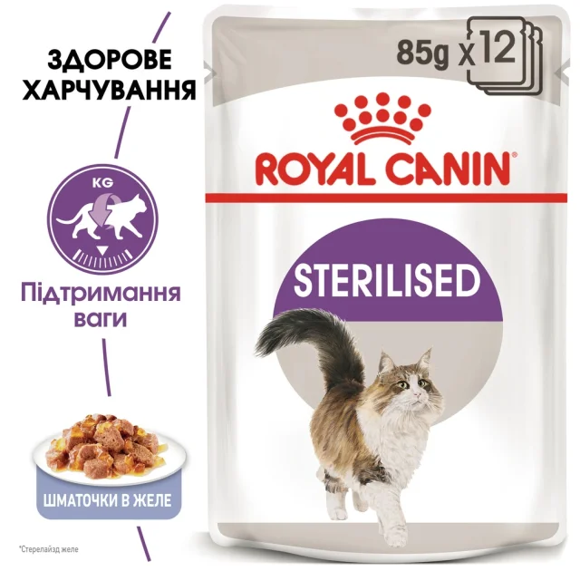 Влажный корм Royal Canin Sterilised Jelly для стерилизованных котов старше 12 месяцев, кусочки в желе, 85 г