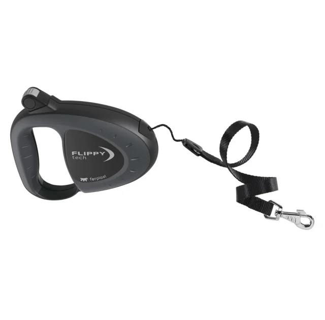 Поводок-рулетка для собак до 25 кг Ferplast Flippy Tech Cord M Black, з шнуром, чорний, 5 м