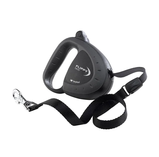 Поводок-рулетка для собак до 12 кг зі стрічкою Ferplast Flippy Tech Tape Black, чорний, 3 м