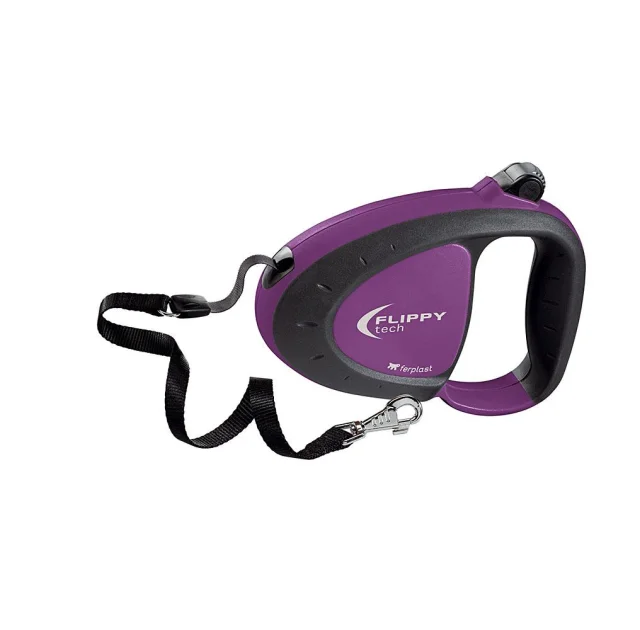 Поводок-рулетка для собак до 12 кг зі стрічкою Ferplast Flippy Tech Tape Purple, фіолетовий, 3 м