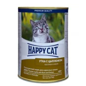Консерва Happy Cat Dose Ente & Huhn Gelee для взрослых кошек весом около 4 кг, с уткой и цыпленком, 400 г