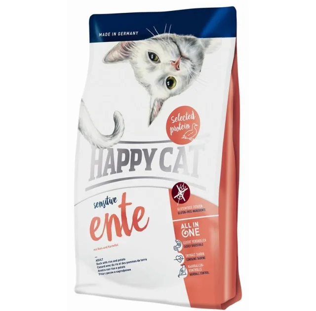 Сухой корм Happy Cat Sensitive Ente для взрослых кошек с чувствительным пищеварением, с уткой и рисом, 4 кг