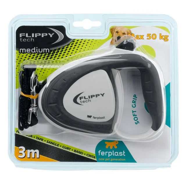 Поводок-рулетка для собак до 25 кг зі стрічкою Ferplast Flippy Tech Tape M Green, зелений, 3 м