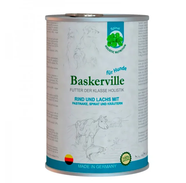 Влажный корм Baskerville Holistic для собак, лосось и говядина с пастернаком, шпинатом и зеленью, 400 г
