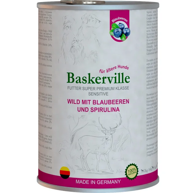 Вологий корм Baskerville Sensitive Wild Mit для собак, оленина з чорницею і спіруліна, 800 г
