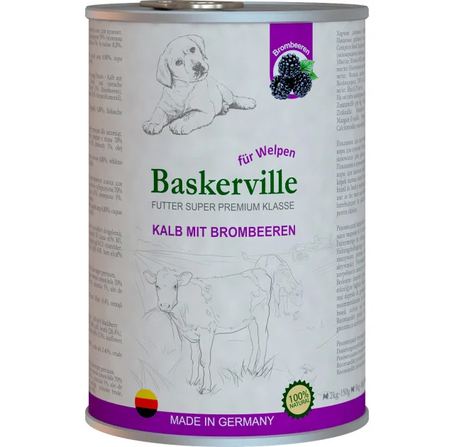 Влажный корм Baskerville Super Premium Kalb Mit Brombeeren для собак, телятина и ежевика, 800 г