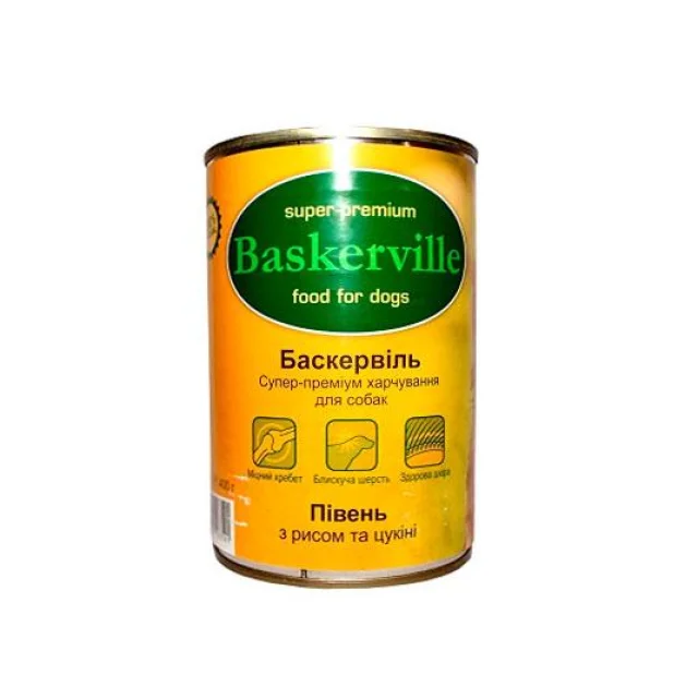 Вологий корм Baskerville для собак, півень з рисом і цукіні 400 г