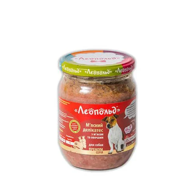 Консерва Леопольд для собак деликатес с мясом и овощами, 500 г