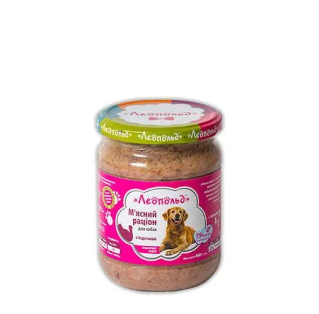 Консерва Леопольд для собак, мясной рацион с индейкой, 460 г