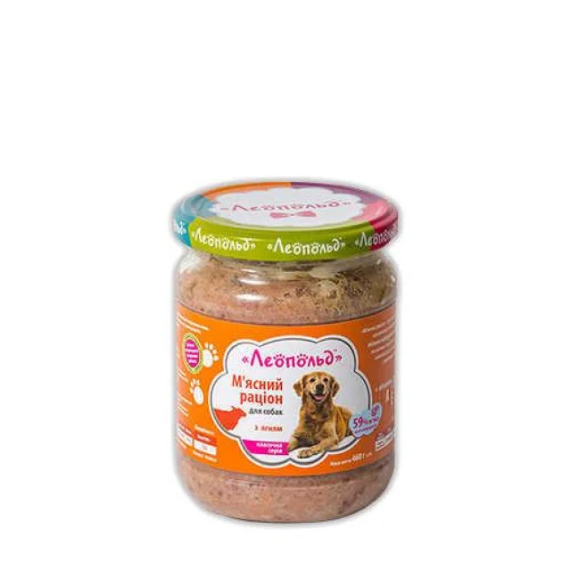 Консерва Леопольд для собак, мясной рацион с ягненком, 460 г