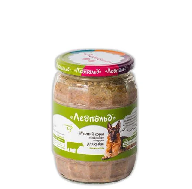 Консерва Леопольд мясной корм для собак с говядиной и сердцами, 720 г