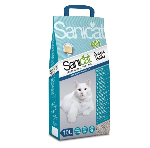 Вбираючий наповнювач Sanicat Clean Oxygen для котячого туалету з активним киснем, 10 л (6,2 кг)