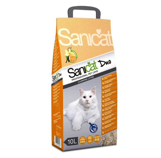 Грудкує наповнювач Saniсat Clumping Duo для котячих туалетів з ароматом ванілі і мандарина, 10 л (8 кг)