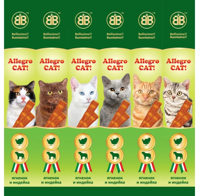 Колбаски B&B Allegro Cat со вкусом ягненка и индейки, 6 х 5 г