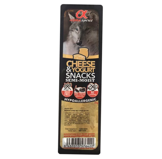 Напіввологі ласощі Alpha Spirit Snacks Cheese & Yogurt для собак cо смаком яловичини, 35 г