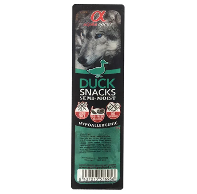 Напіввологі ласощі Alpha Spirit Snacks Duck для собак всіх порід cо смаком качки, 35 г