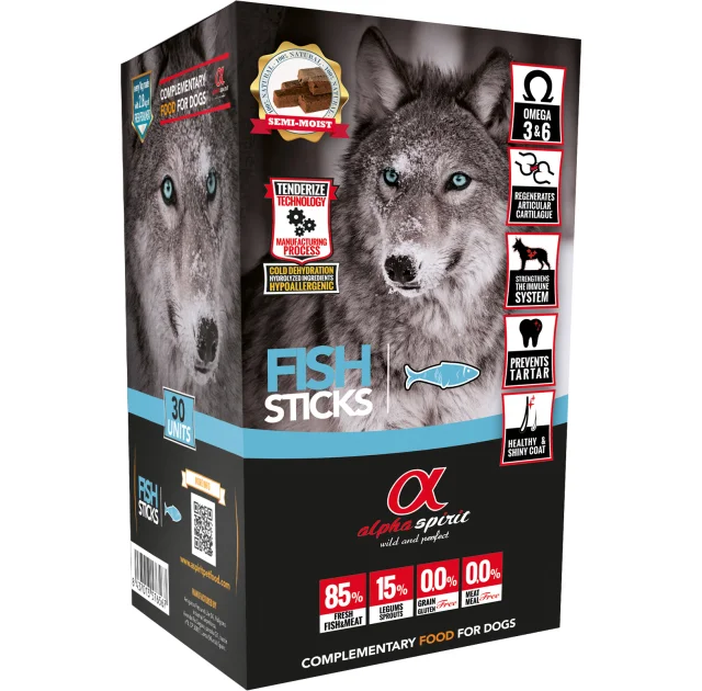 Напіввологі ласощі палички Alpha Spirit Sticks Fish для дорослих собак зі смаком риби, 30 шт, 300 г