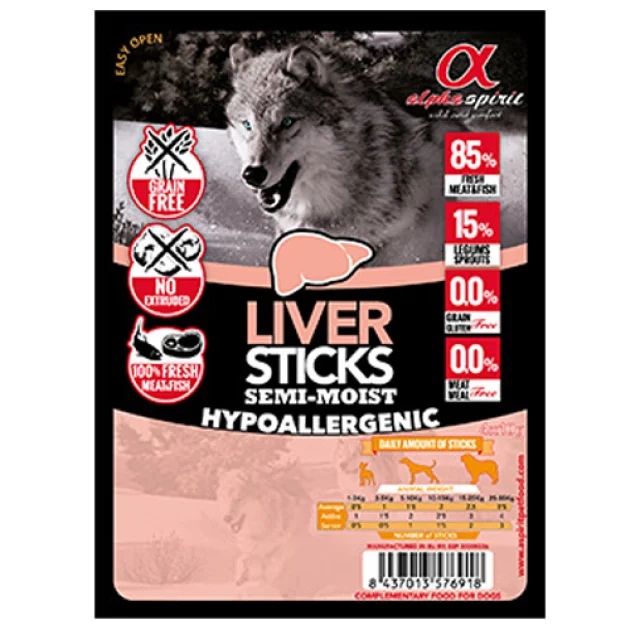 Напіввологі ласощі для собак Alpha Spirit DOG Sticks Liver, палички з печінкою, 30 шт, 300 г
