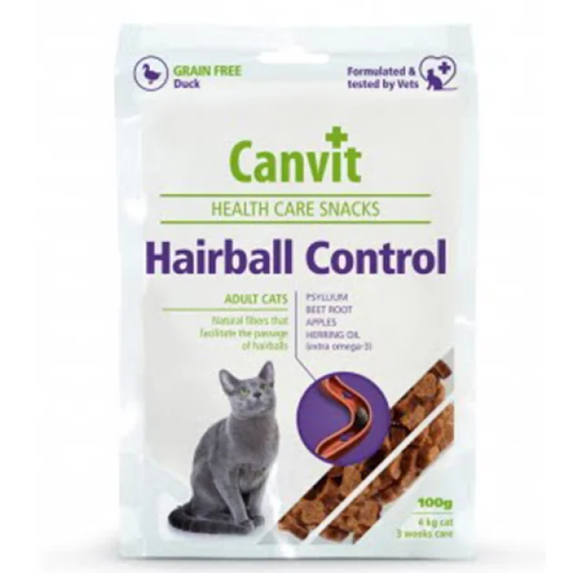 Полувлажное лакомство Canvit Hairball Control для выведения шерсти из желудка для кошек, 100 г