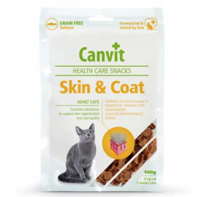 Полувлажное лакомство Canvit Skin and Coat для красоты, здоровья и блеска шерсти для кошек, 100 г